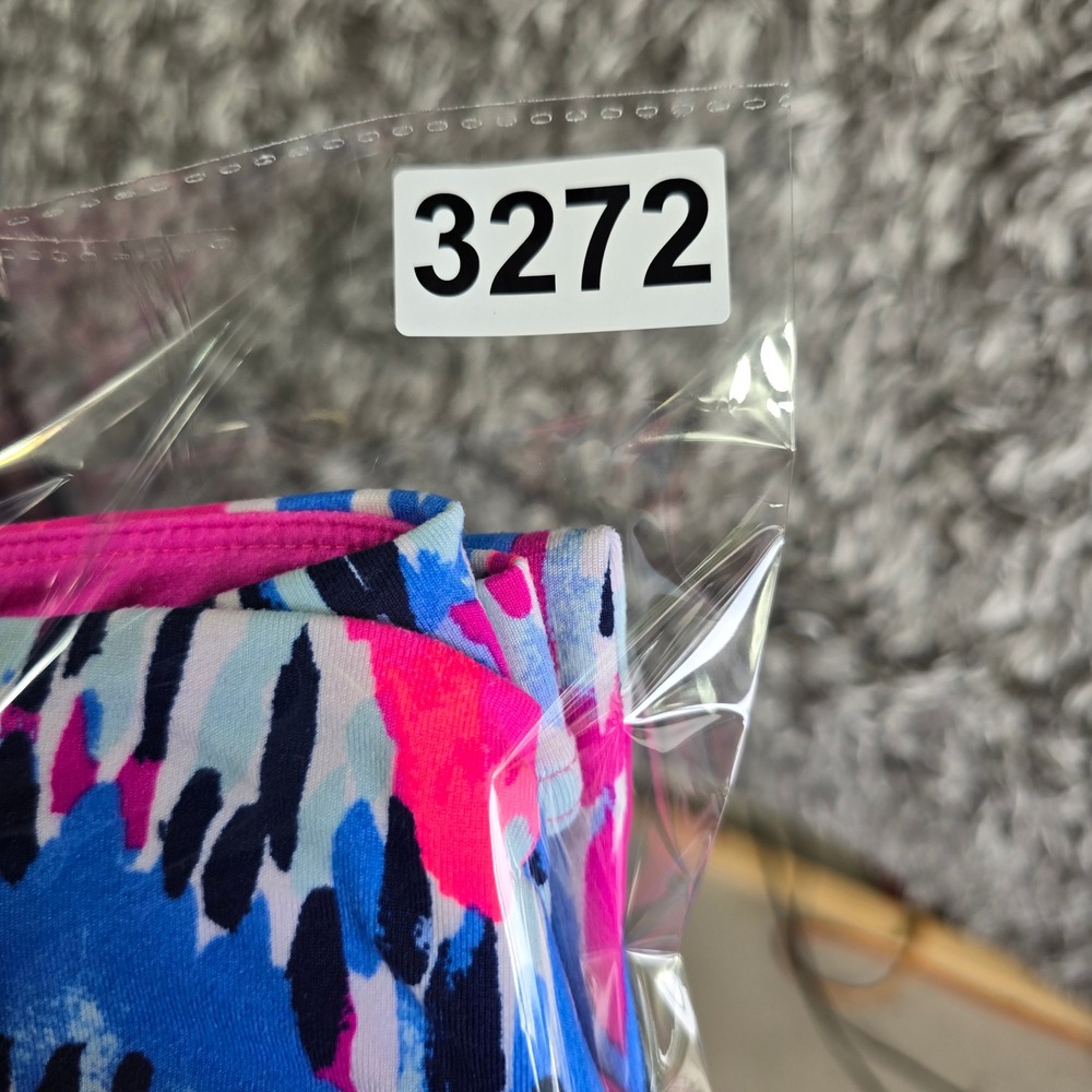 Lilly Pulitzer Luxletic Cropped Leggings Medium Pink Blue Abstract Strappy Hem - Picture 7 of 9